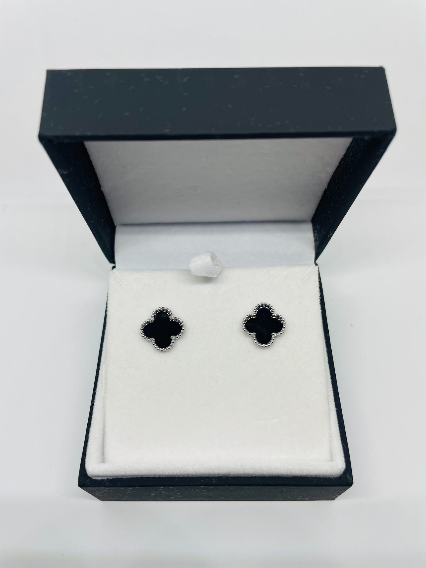Black Onyx Flower Stud Earrings