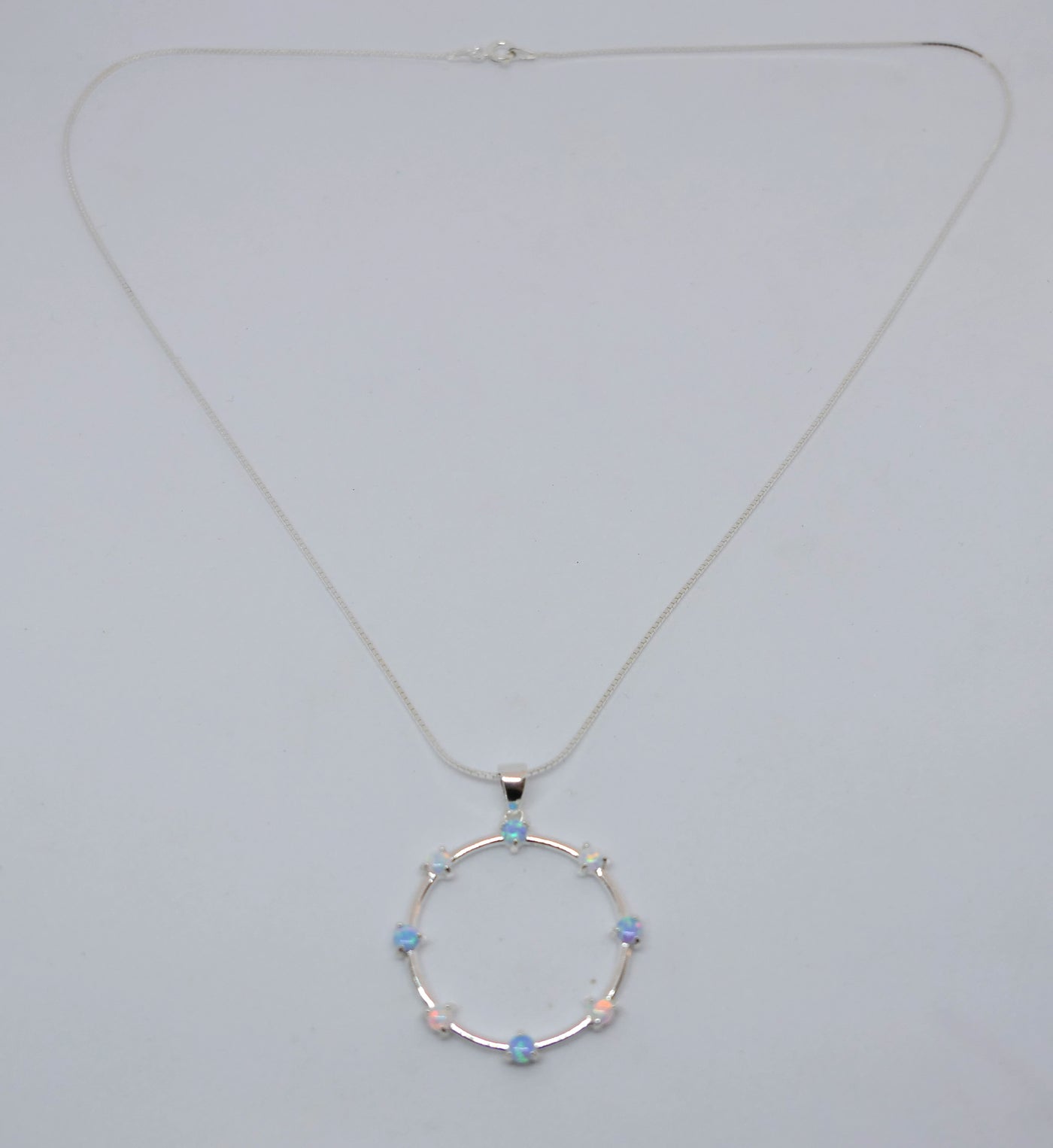 Blue & White Opal Circle Pendant