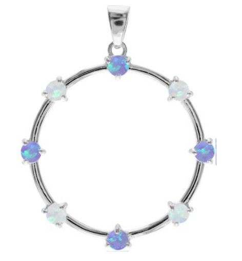Blue & White Opal Circle Pendant