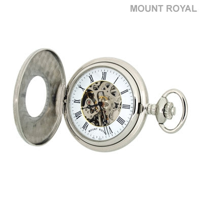 Half Hunter Skeleton Mechanical Pocket Watch Mount Royal B7