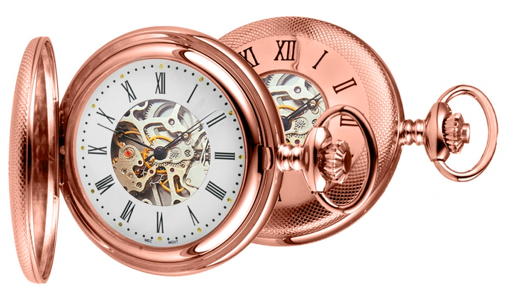 Peaky Blinder Style Rose Gold Plated Half Hunter Quartz Pocket