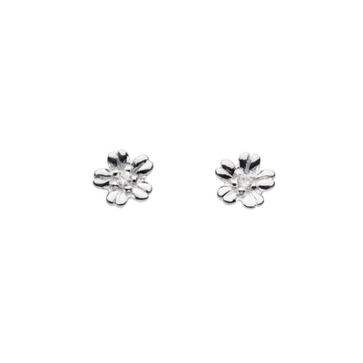 Dew Silver Cz Flower Stud Earrings