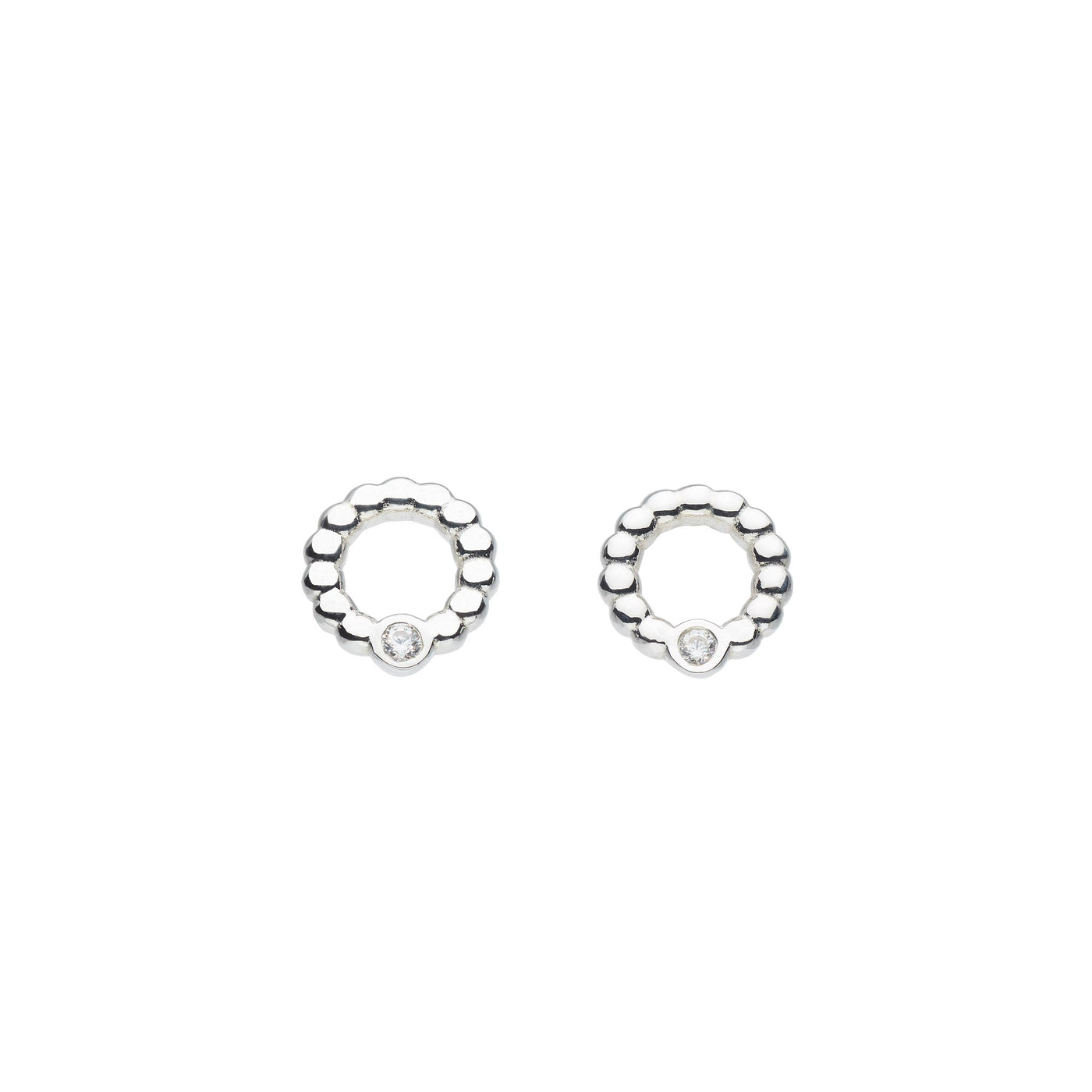 Dew Silver CZ Beaded Open Circle Stud Earrings