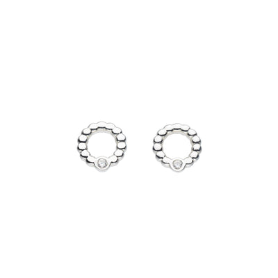 Dew Silver CZ Beaded Open Circle Stud Earrings