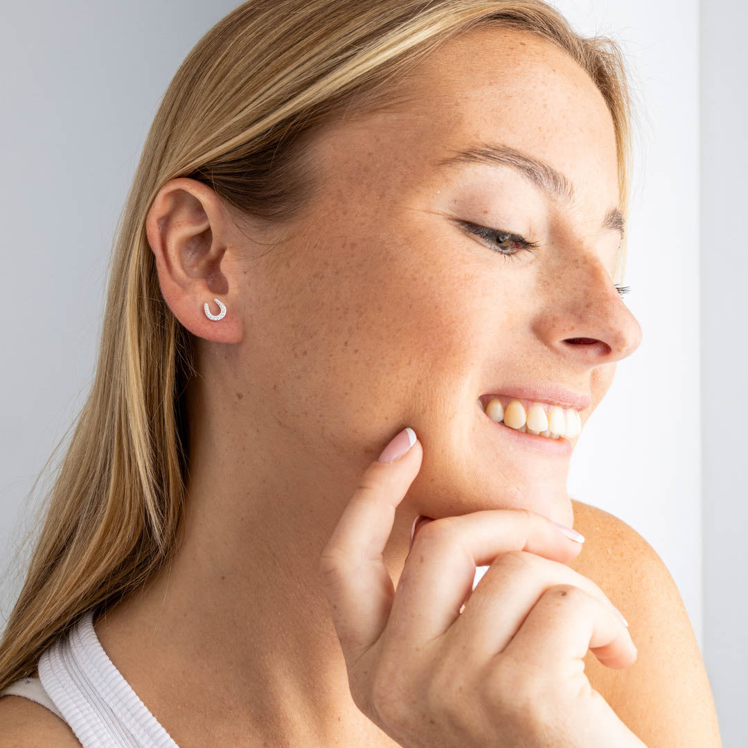 Dew Horseshoe Crystal Stud Earrings