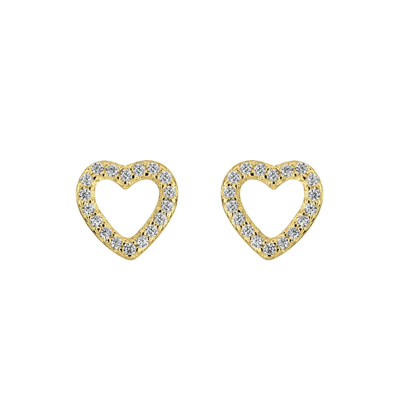 Dew Gold Heart Crystal Stud Earrings