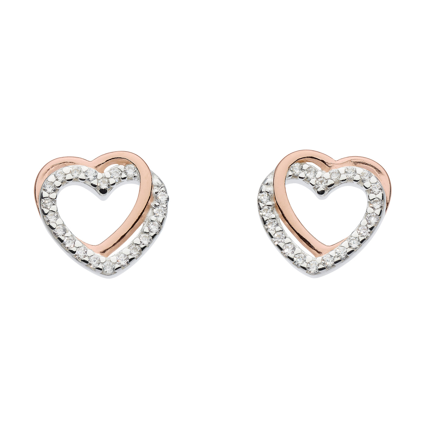 Dew Rose Gold Crystal Heart Stud Earrings