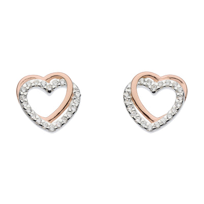 Dew Rose Gold Crystal Heart Stud Earrings