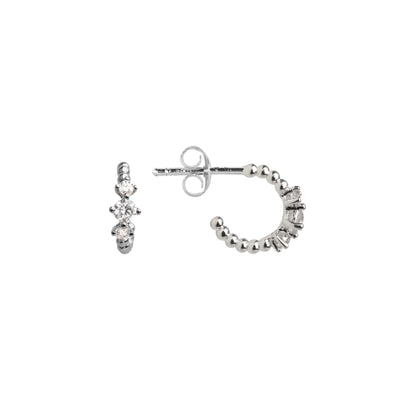 Dew Silver Beaded Crystal Hoop Earrings