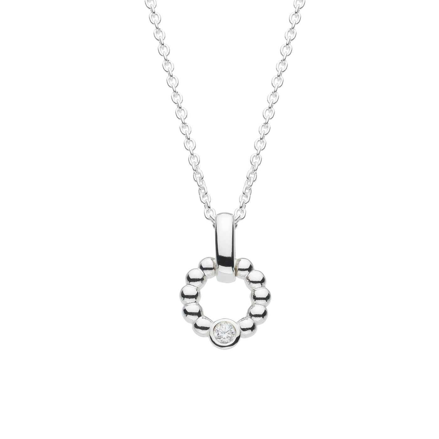 Dew Silver Beaded Circle Crystal Pendant