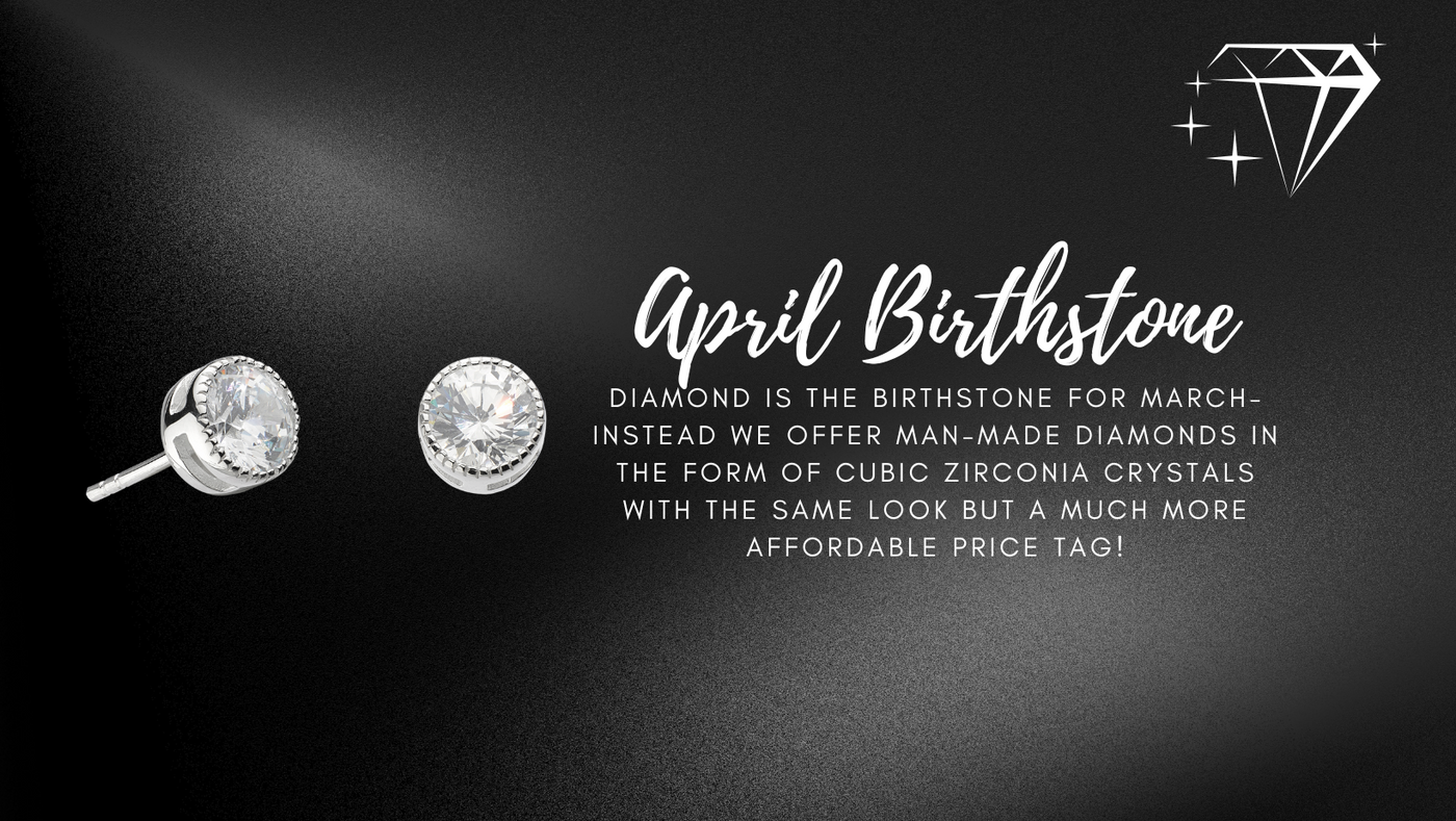Jewellery for the April birthstone Diamond. We offer man made diamond pieces in the for of cubic zirconia crystals