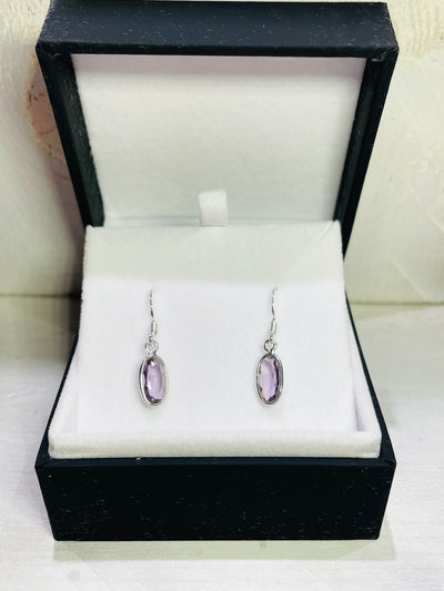 Oval Amethyst Drop Earrings