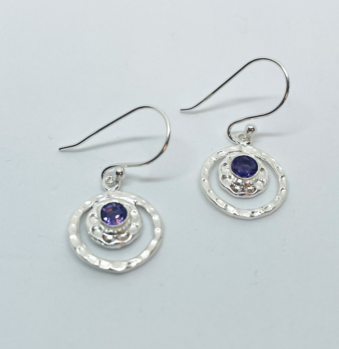 Silver Halo Amethyst Drop Earrings