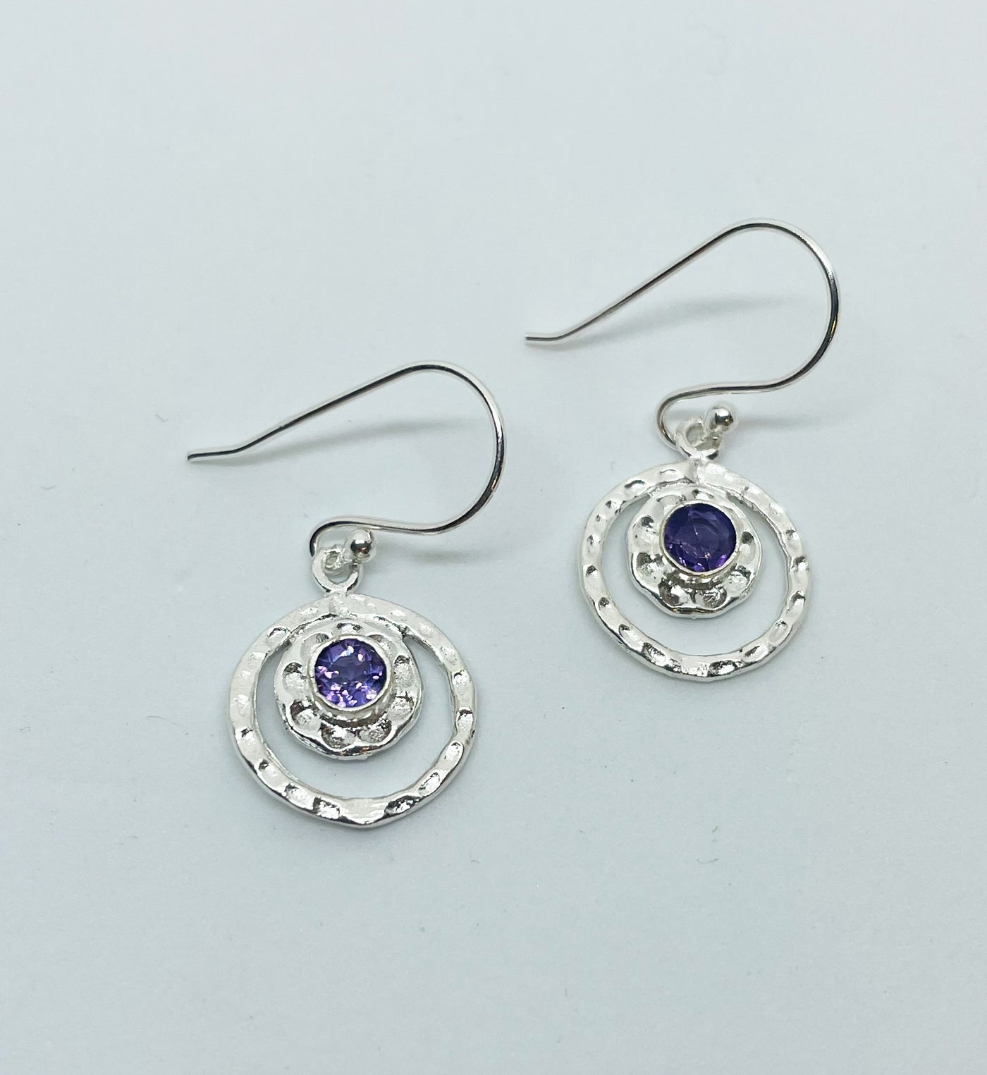 Silver Halo Amethyst Drop Earrings