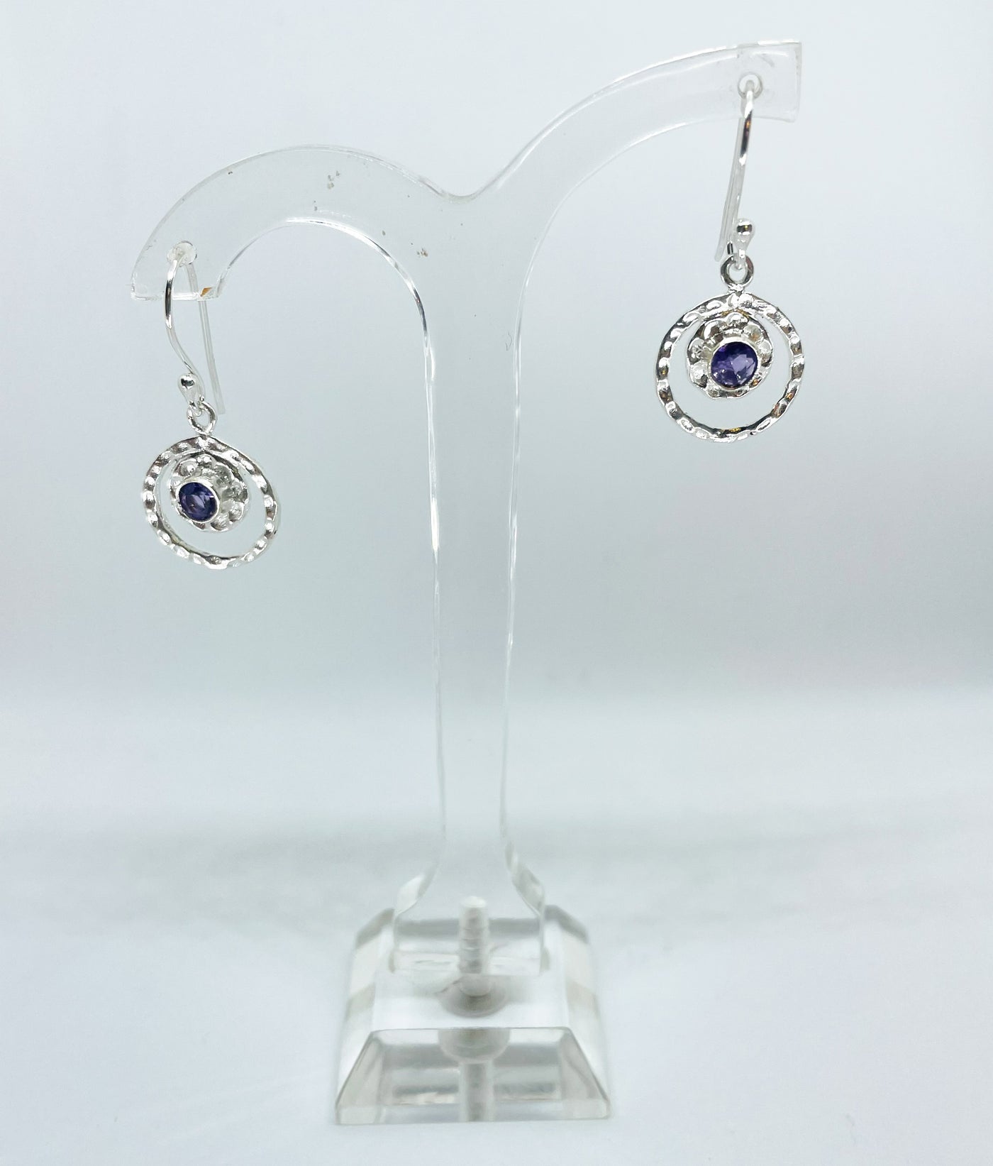 Silver Halo Amethyst Drop Earrings