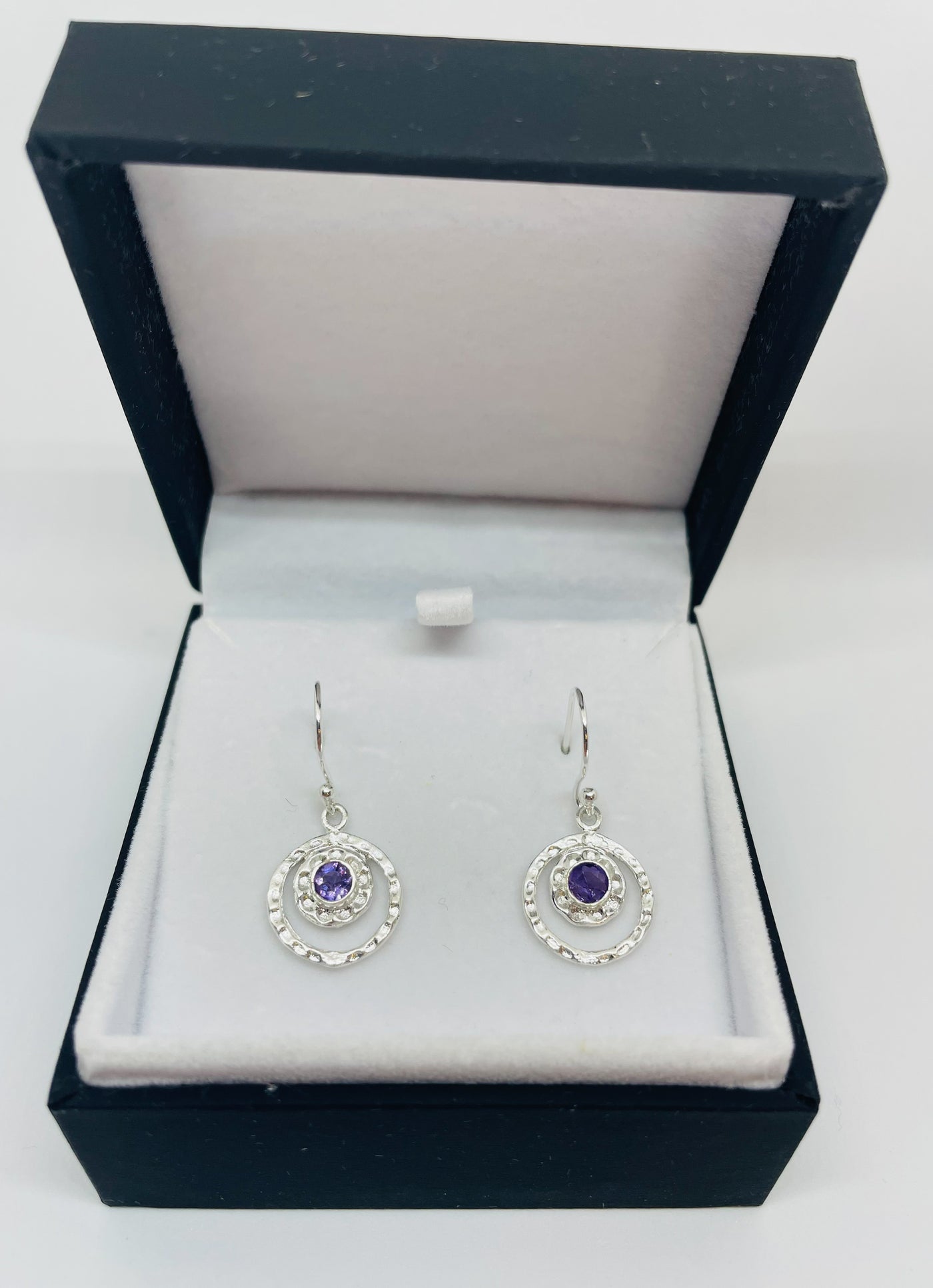 Silver Halo Amethyst Drop Earrings