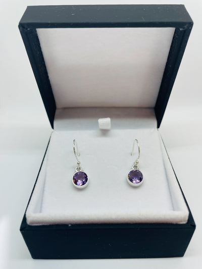 Silver Amethyst Round Drop Earrings