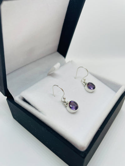 Silver Amethyst Round Drop Earrings