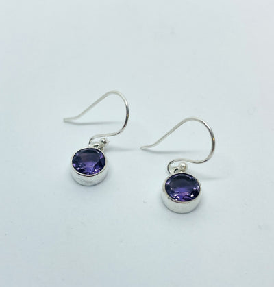 Silver Amethyst Round Drop Earrings