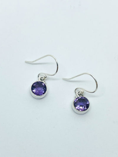 Silver Amethyst Round Drop Earrings