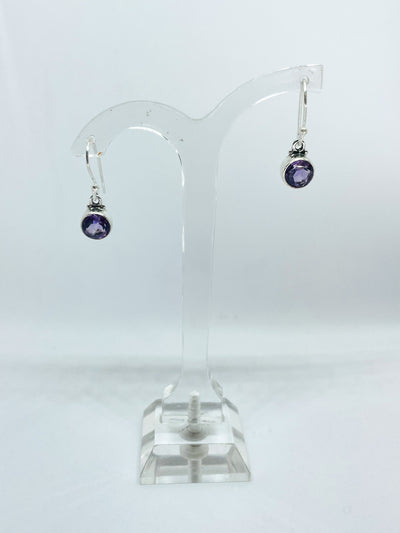 Silver Amethyst Round Drop Earrings