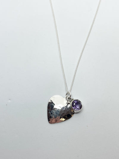 Hammered Heart Amethyst Pendant