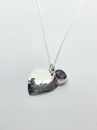 Hammered Heart Amethyst Pendant