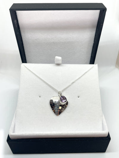 Hammered Heart Amethyst Pendant