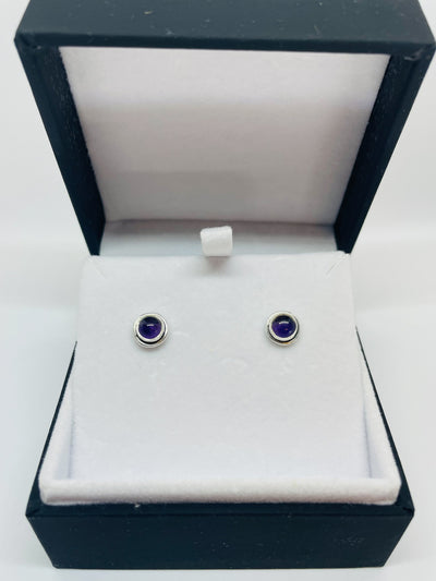 Silver Amethyst Round Stud Earrings