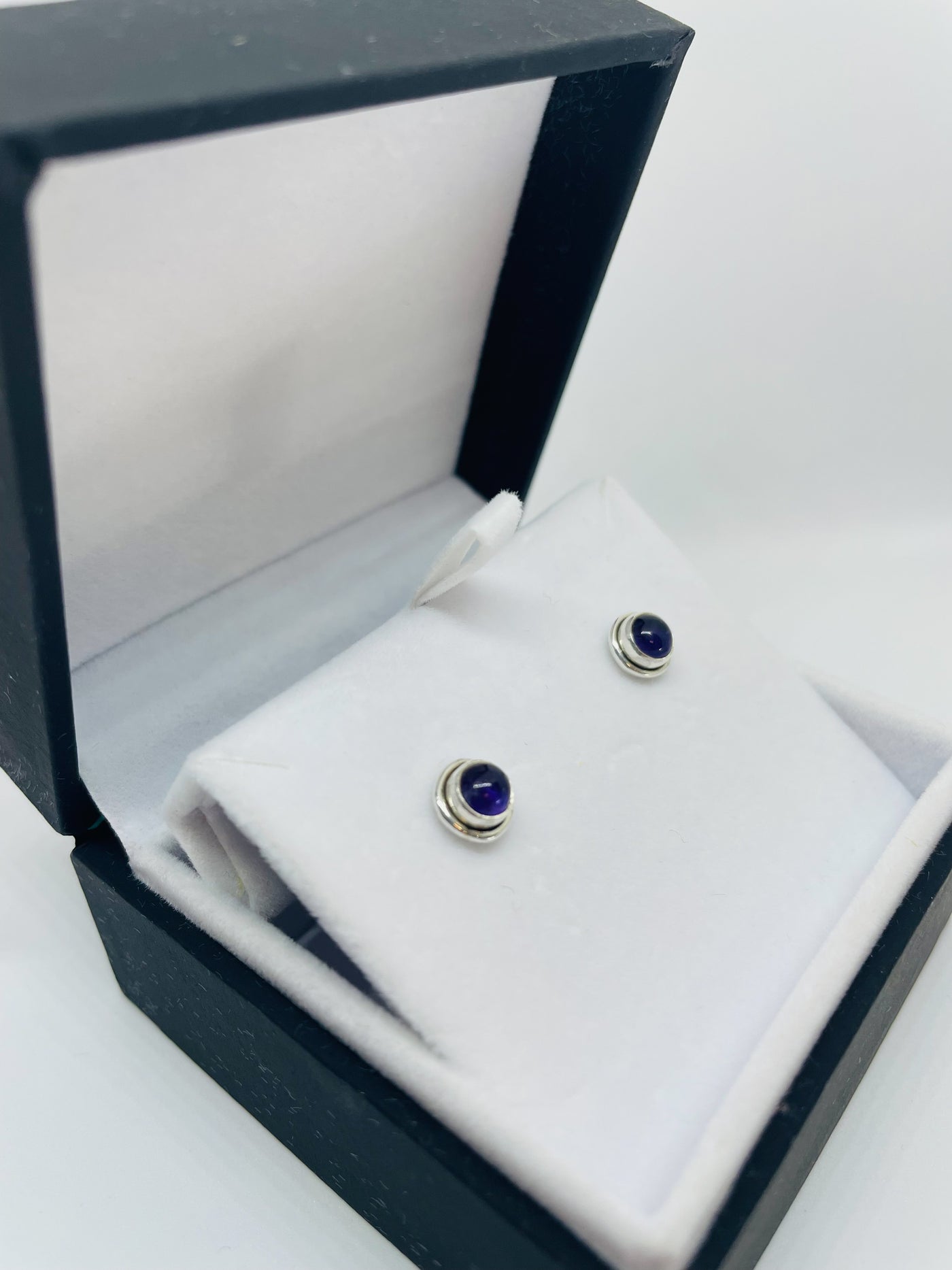 Silver Amethyst Round Stud Earrings