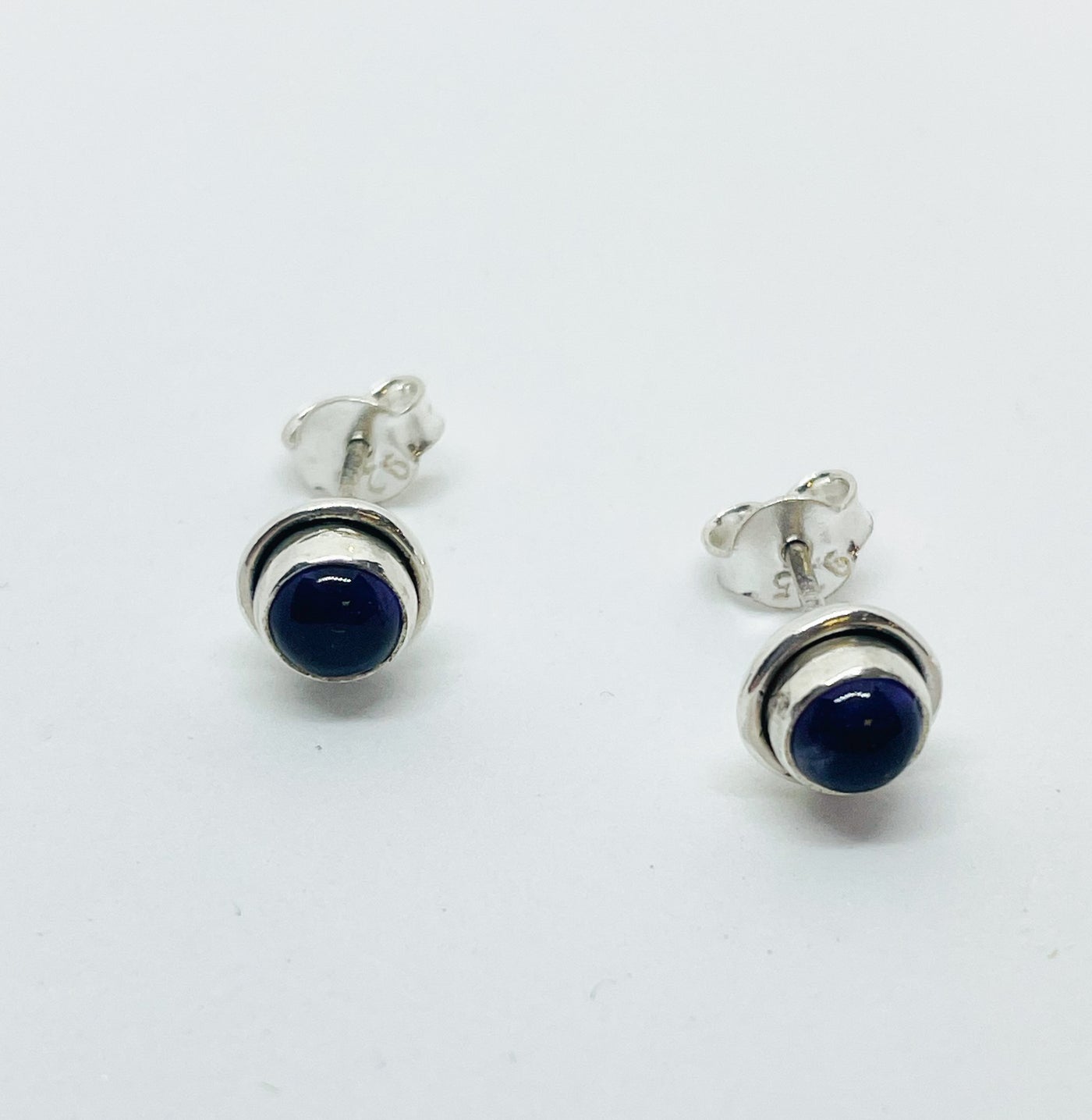 Silver Amethyst Round Stud Earrings