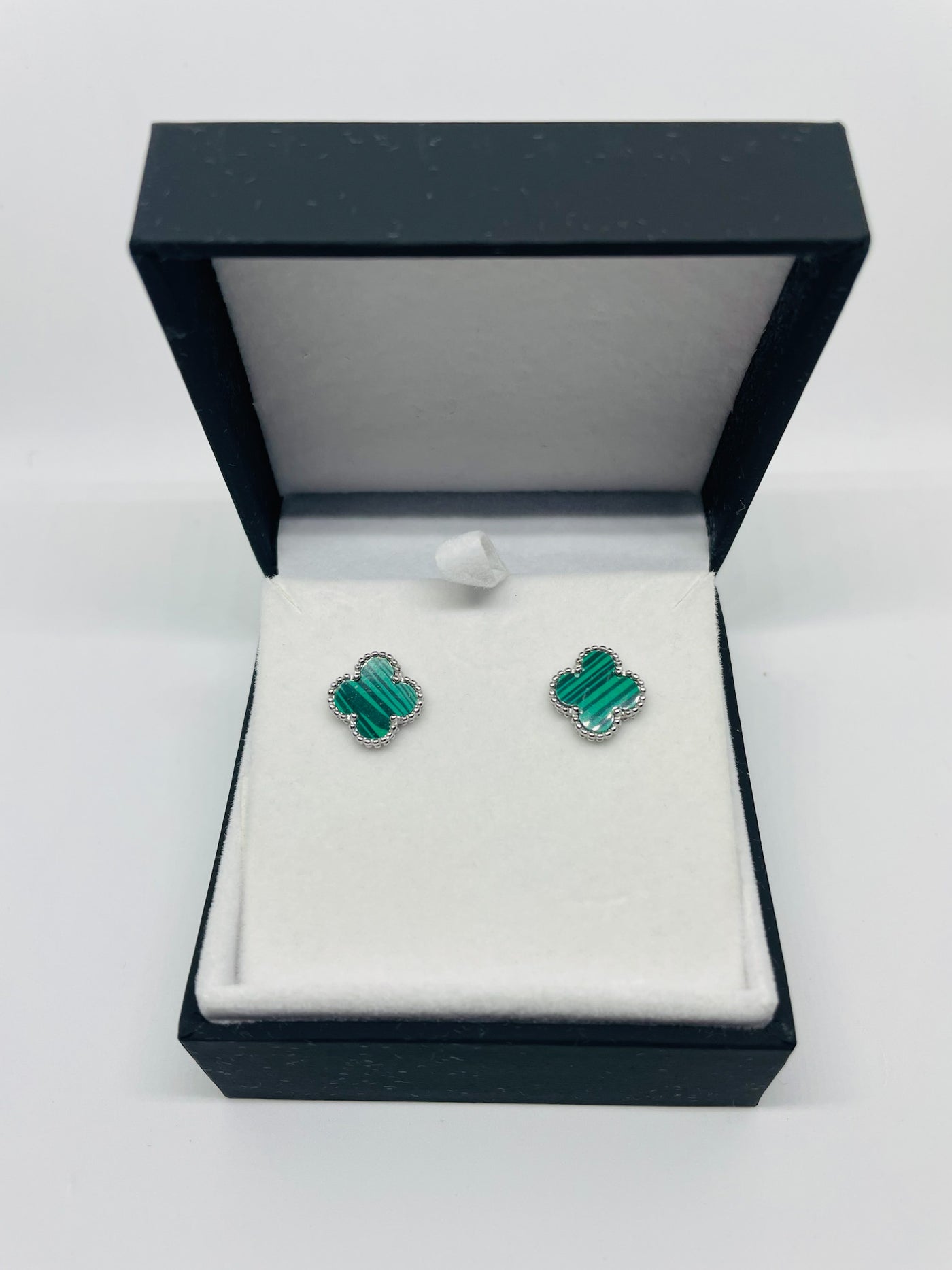 Green Malachite Flower Stud Earrings