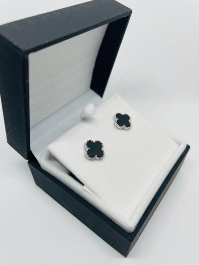 Black Onyx Flower Stud Earrings