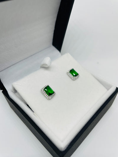Emerald Green Baguette Stud Earrings