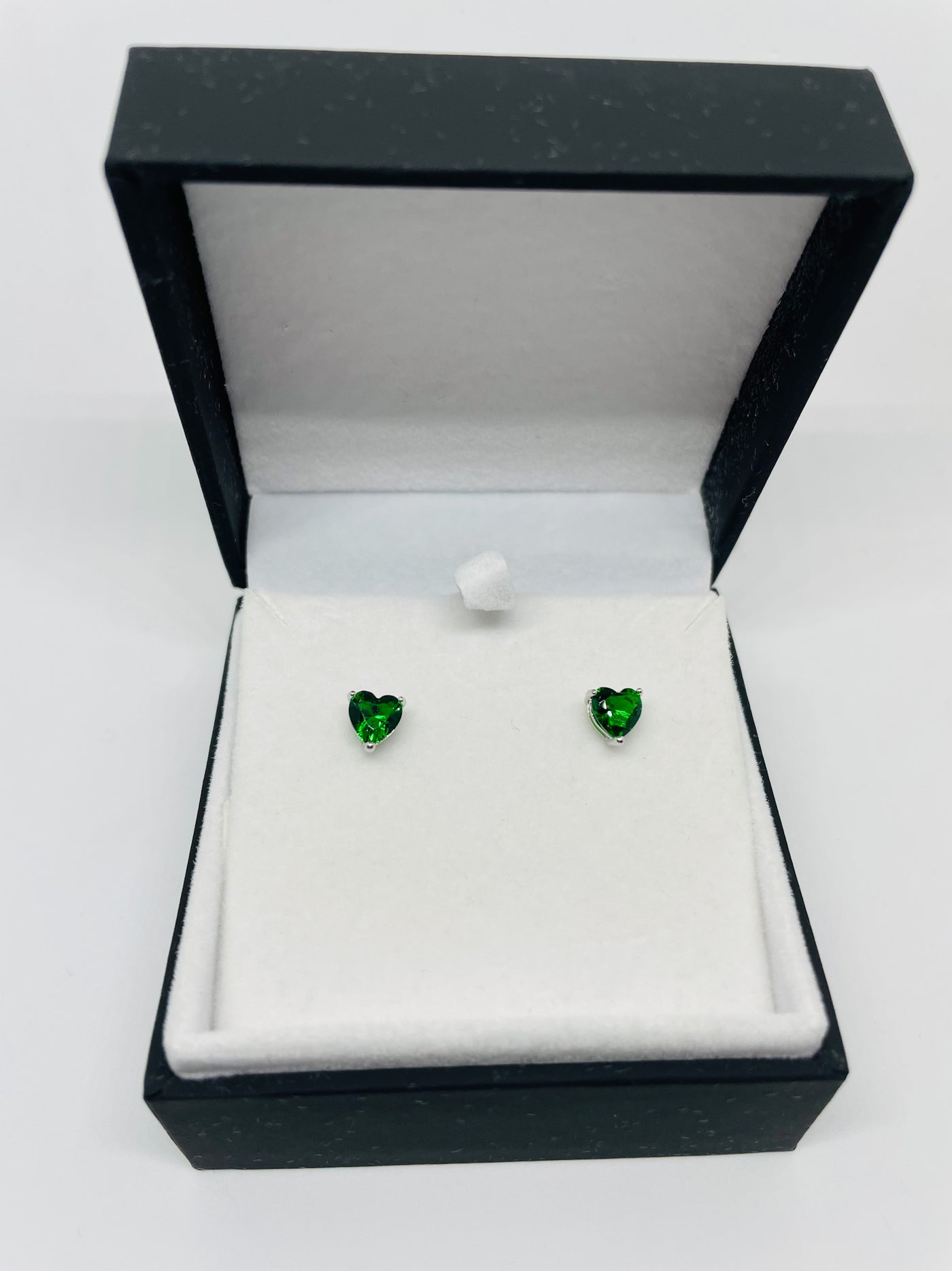 Emerald Green Heart Stud Earrings