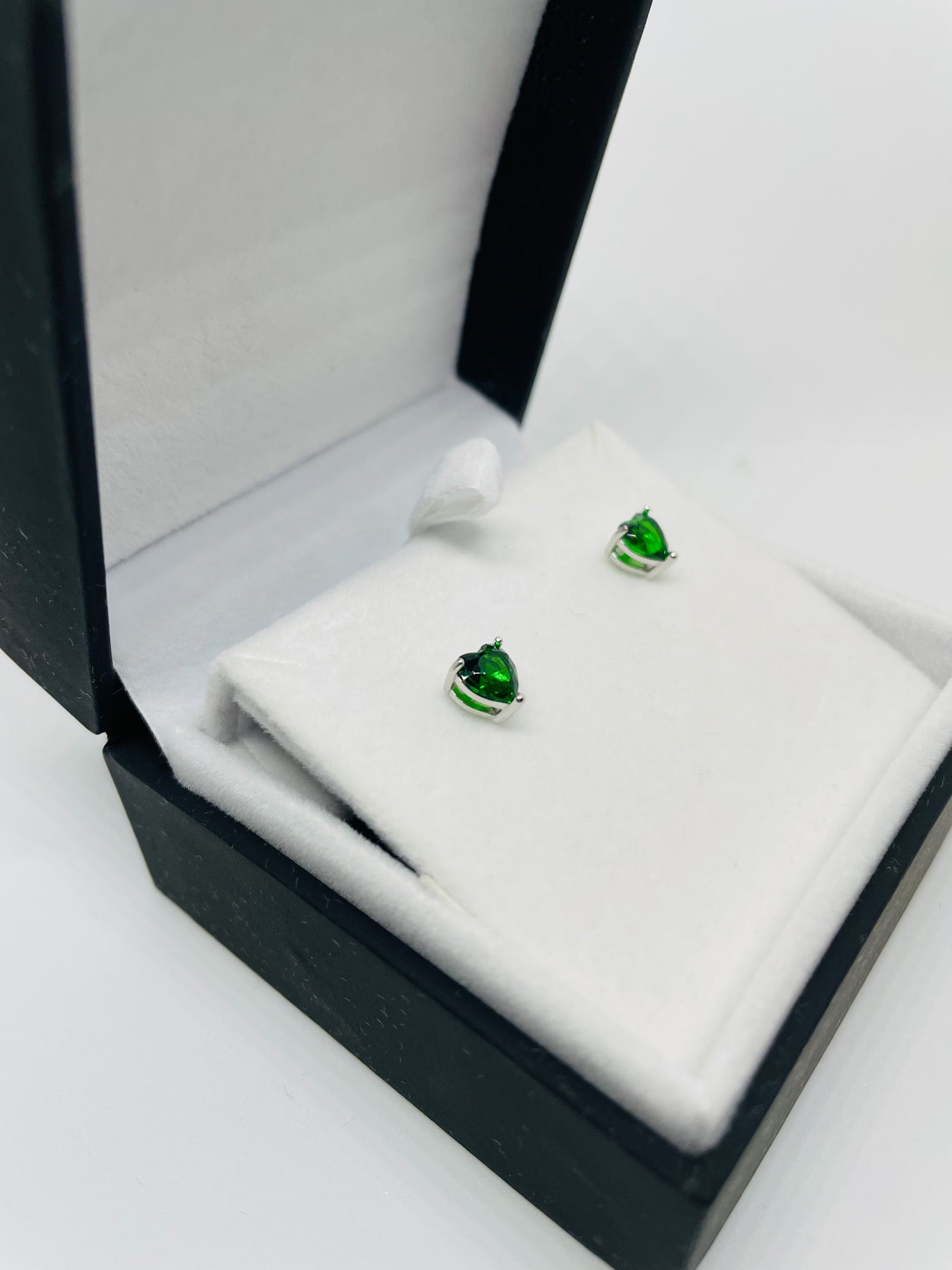Emerald Green Heart Stud Earrings