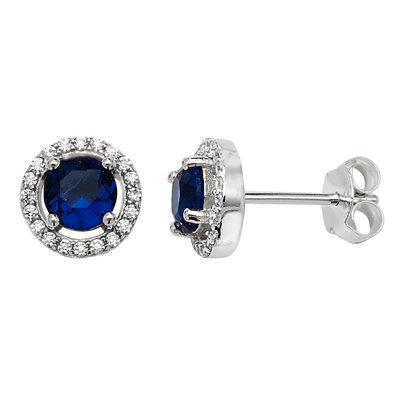 Sapphire Crystal Round Halo Stud Earrings