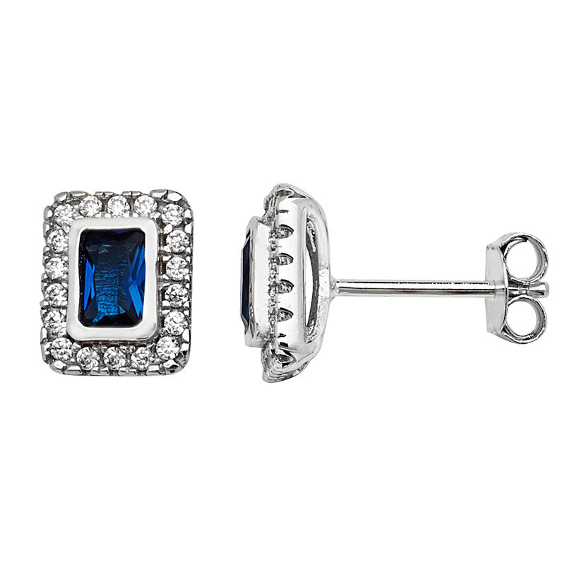 Sapphire Crystal Square Halo Stud Earrings