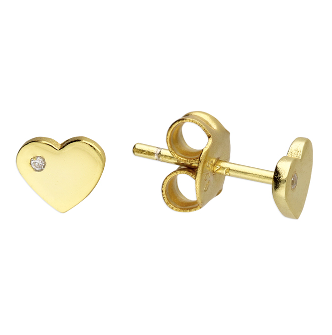 Gold Sparkle Heart Stud Earrings