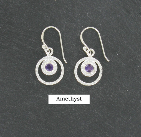 Silver Halo Amethyst Drop Earrings