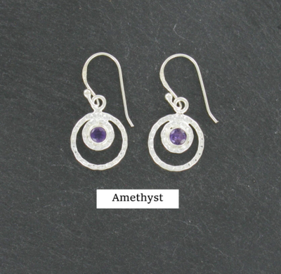 Silver Halo Amethyst Drop Earrings