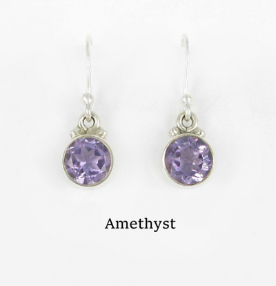 Silver Amethyst Round Drop Earrings