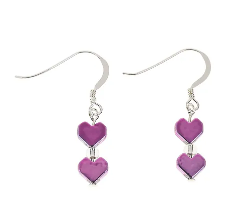 Carrie Elspeth Haematite Hearts Pink Drop Earrings