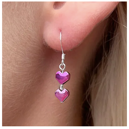 Carrie Elspeth Haematite Hearts Pink Drop Earrings