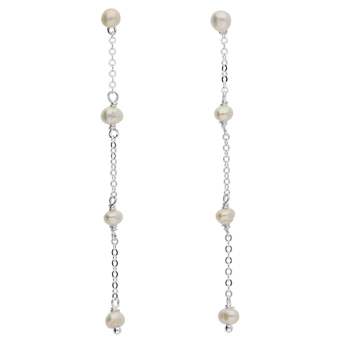 Long Pearl Chain Drop Earrings