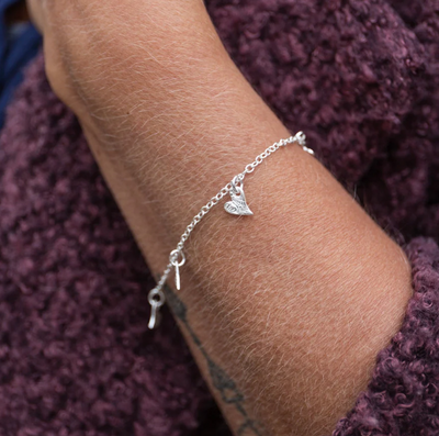 Silver Tilted Heart Charm Bracelet