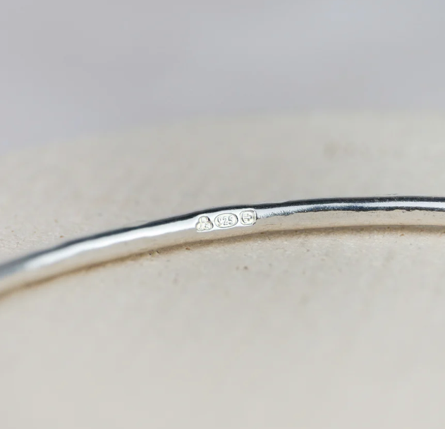 Silver Tilted Heart Charm Bangle