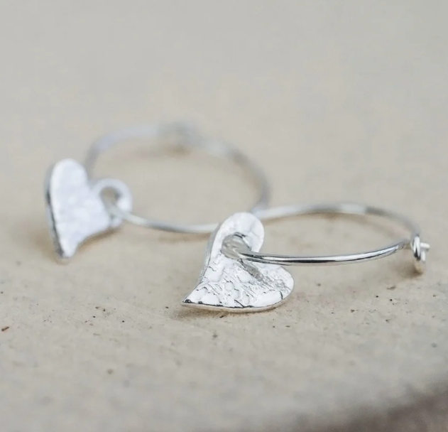 Silver Heart Hoop Earrings
