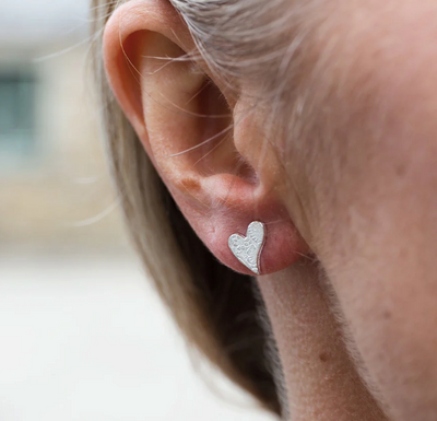 Silver Tilted Heart Stud Earrings