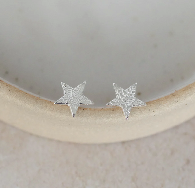 Silver Textured Star Stud Earrings
